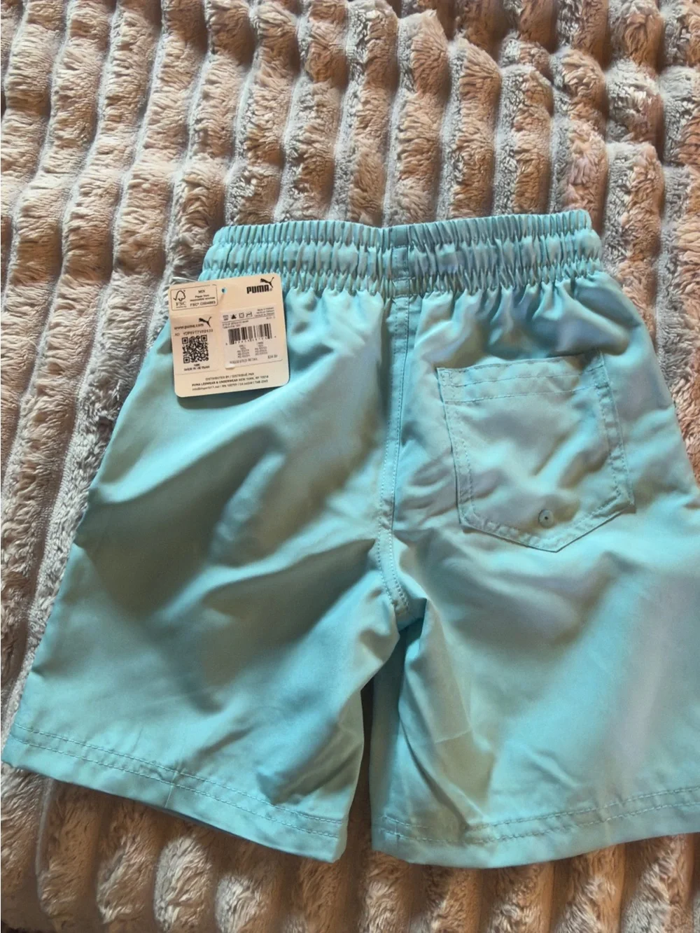 Puma Kids Light Blue Swim Trunks with Logo Tape